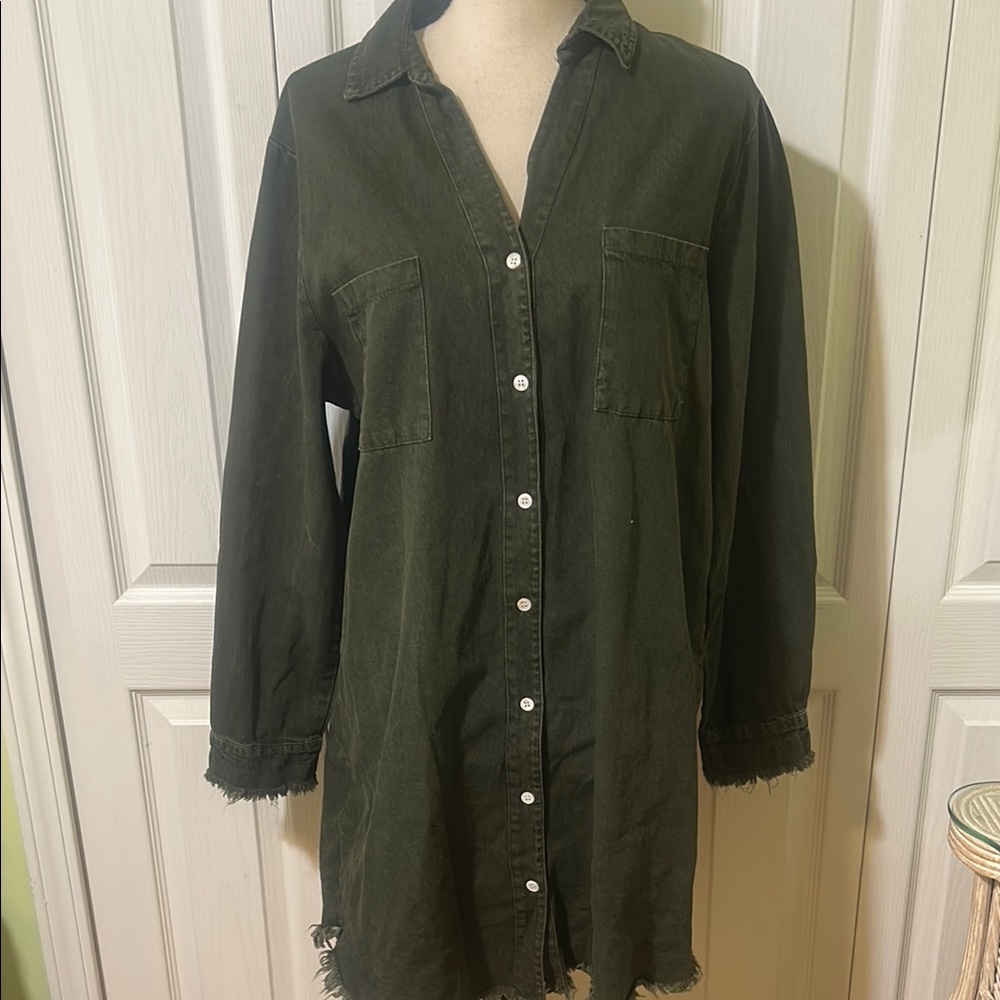 Olive Long Sleeve Shirt Dress